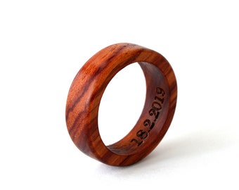 Rosewood ring, Male wedding band wood, Initial ring, Promise ring for Him, Wood ring with engraving, 5 year anniversary gift, Wooden ring