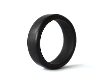 Black carbon fiber ring, Engraved carbon ring, Waterproof ring, Black promise ring for him, Male wedding band, Forged carbon ring