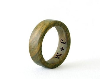 Green sandalwood ring, Inside engraved ring, Wooden ring for men, Sandalwood ring, Initial ring, Mens wooden ring, Male engagement ring wood