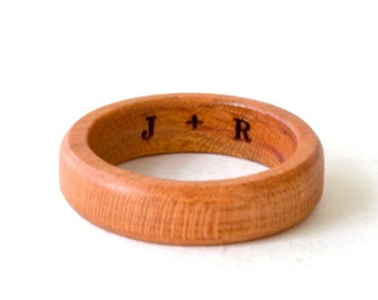 Plum wood ring, Men wedding band wood, Wood ring with engraving, Wood engagement ring, Couple promise rings, 5 year anniversary gift