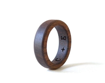 Walnut ring, Wooden ring, Inside engraved ring, Mens wood ring, Couples wedding bands, Initial ring, Promise ring for him, Coordinate ring