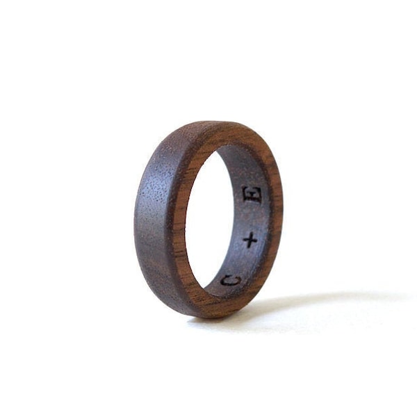 Walnut ring, Wooden ring, Inside engraved ring, Mens wood ring, Couples wedding bands, Initial ring, Promise ring for him, Coordinate ring