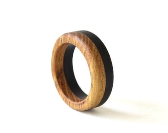 Anillo de bodas de madera, anillo grabado personalizado, anillo de madera