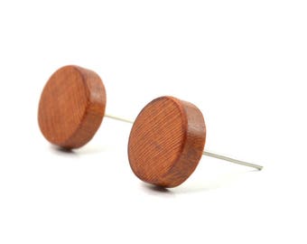 Plum wood post earrings, Wooden stud earrings, mens earrings, post earrings
