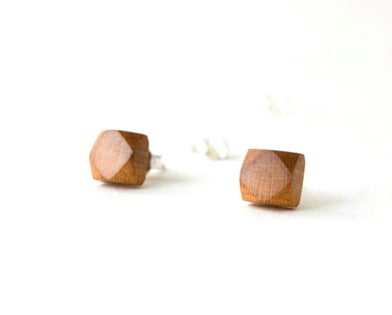 Wood Stud Earrings Geometric Earring Post Earrings Etsy
