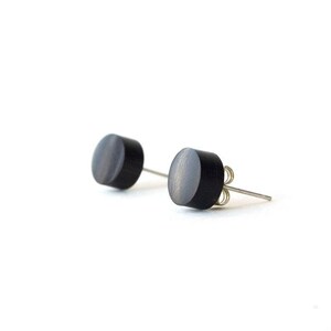 Ebony Wood Earrings, Black Wood Stud Earring, Tiny Initial Earring Stud, Men's Earrings Wood Stud, Wood Post Earrings, 5th Anniversary Gift image 2