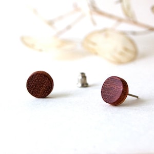 Mahogany earrings, Wood earring studs, Post wood earrings, Stud earrings image 1