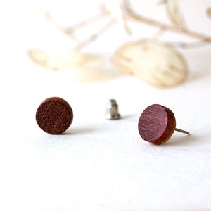 Mahogany earrings, Wood earring studs, Post wood earrings, Stud earrings image 1