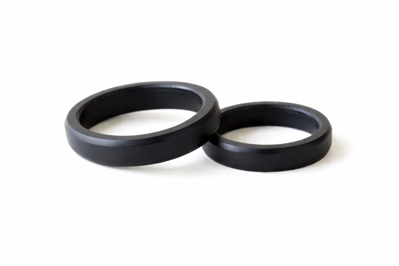 Ebony Rings set, Black His And Hers Rings, Engraved Wood Ring, Wood Wedding Ring Set, Simple Wedding Band Set, 5th Wedding Anniversary Gift image 5