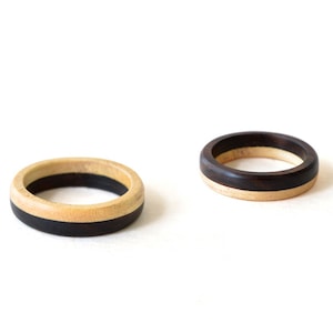 Black and White wood ring set, Custom engraved wood ring, Ebony wood rings, Couples wedding bands, Rustic engagement ring, Two tone rings