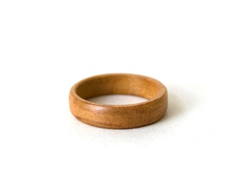 Pear wood band, wood ring men, engraved ring, promise ring for her