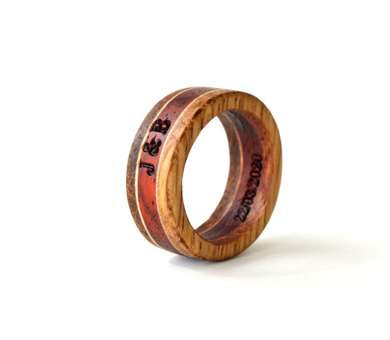 Rustic engagement ring, Wood ring men, Ebony ring, Engraved ring men, Two tone ring, Initial ring, Simple wedding band, Promise ring for him image 8