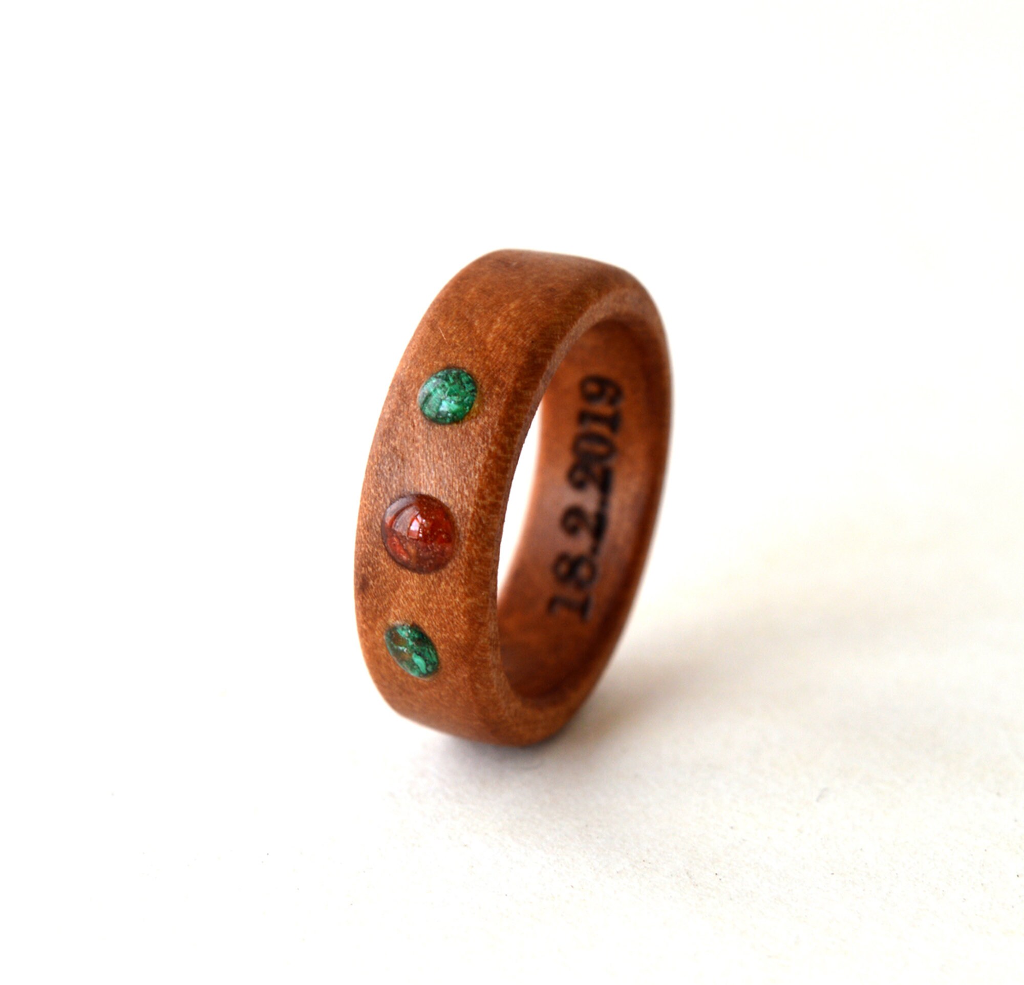 Wood Promise Rings Promise Ring for Her Wood Inlay Ring Engraved Ring | Etsy