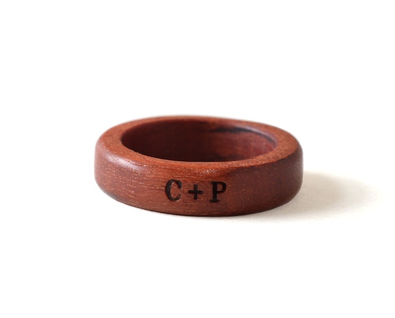 Class wood ring, Wooden wedding band, Initial ring men, Mahogany wood ring, Couples ring, Wood ring men, Custom engraved ring, 5 anniversary image 2