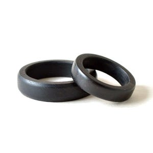 Ebony Rings set, Black His And Hers Rings, Engraved Wood Ring, Wood Wedding Ring Set, Simple Wedding Band Set, 5th Wedding Anniversary Gift image 1