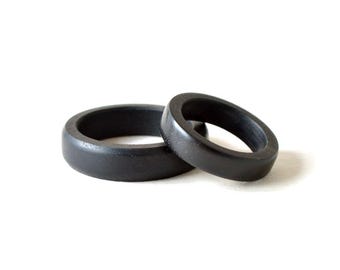 Ebony Rings set, Black His And Hers Rings, Engraved Wood Ring, Wood Wedding Ring Set, Simple Wedding Band Set, 5th Wedding Anniversary Gift