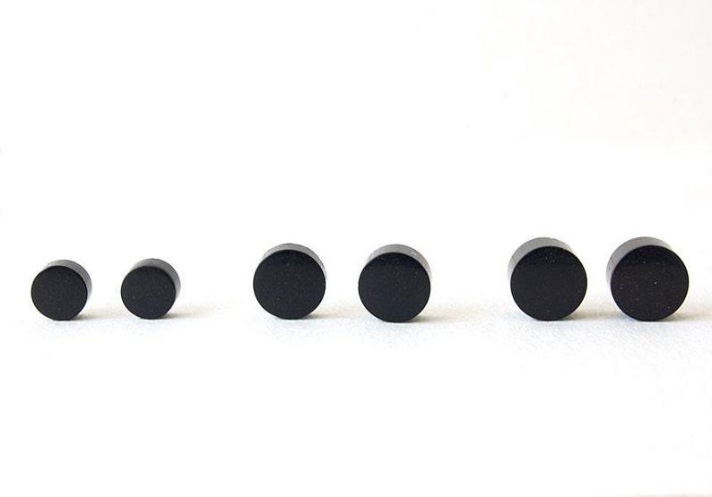 Ebony Wood Earrings, Black Wood Stud Earring, Tiny Initial Earring Stud, Men's Earrings Wood Stud, Wood Post Earrings, 5th Anniversary Gift image 4