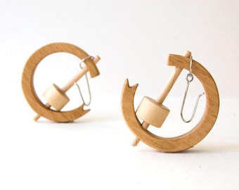 Wood hoop earrings, wooden earrings, unique hoop earrings