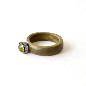 Green sandalwood ring, Swarovski gem, engagement ring, sandalwood, Swarovski ring image 2