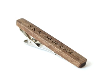 Walnut wood tie clip, Engraved tie clip, Wedding tie clip, Personalized tie clip, 5th anniversary gift for him, Tie clip father the groom