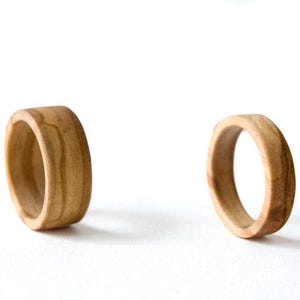 Olive wood ring, Minimalist ring set, Wedding ring set his and her, Wooden ring, Custom engraved ring, Couple rings matching, his her ring image 5