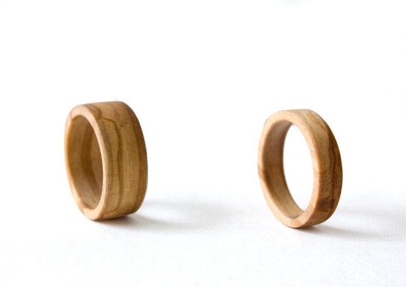 Olive wood ring, Minimalist ring set, Wedding ring set his and her, Wooden ring, Custom engraved ring, Couple rings matching, his her ring image 5