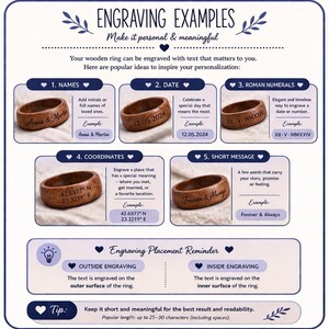 Olive wood ring, Minimalist ring set, Wedding ring set his and her, Wooden ring, Custom engraved ring, Couple rings matching, his her ring image 13
