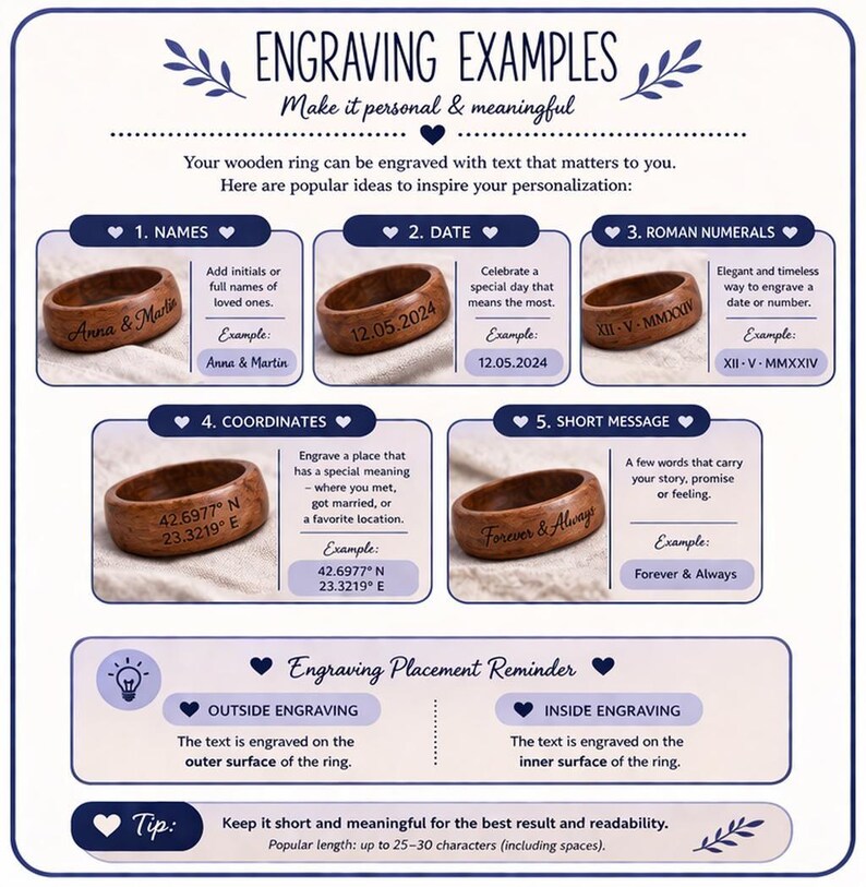 Olive wood ring, Minimalist ring set, Wedding ring set his and her, Wooden ring, Custom engraved ring, Couple rings matching, his her ring image 13