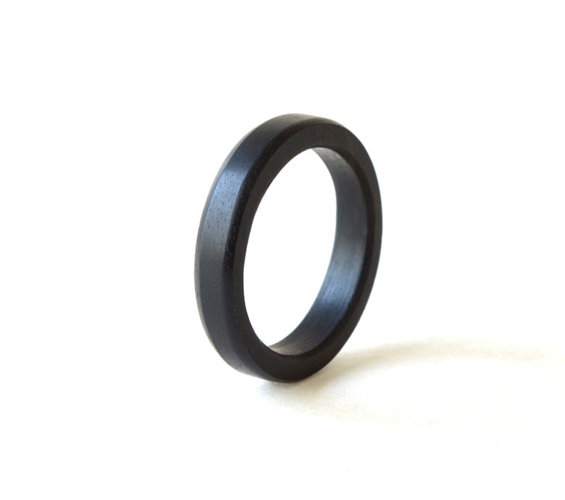 Ebony wood ring, Black wood ring, Wooden ring, Couples wedding bands, Ebony wood band, Engraved wedding ring, Black wedding band wood image 2