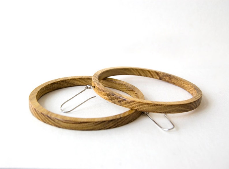 Wood earrings, wood hoop earrings, minimalist earrings image 2