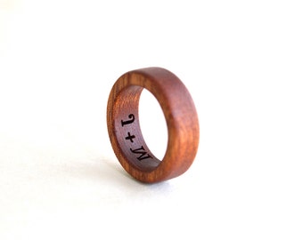 Class wood ring, Wooden wedding band, Initial ring men, Mahogany wood ring, Couples ring, Wood ring men, Custom engraved ring, 5 anniversary