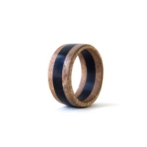 Promise ring for him, Walnut and ebony wood ring, Two tone ring, Wood wedding band, Wood ring with engraving, 5 year anniversary gift him image 1