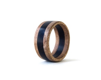 Promise ring for him, Walnut and ebony wood ring, Two tone ring, Wood wedding band, Wood ring with engraving, 5 year anniversary gift him