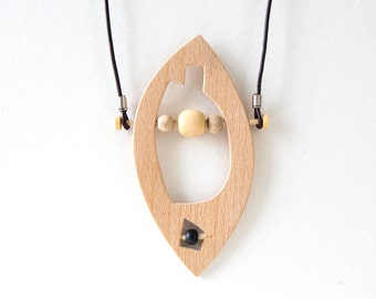 Women Pendant, Wooden Necklace, Geometric Necklace, Natural Jewelry, Leaf Necklace, Wooden Jewelry, Holiday Gift