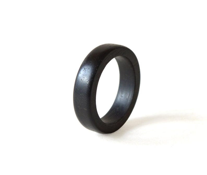 Ebony Rings set, Black His And Hers Rings, Engraved Wood Ring, Wood Wedding Ring Set, Simple Wedding Band Set, 5th Wedding Anniversary Gift image 7