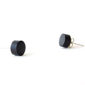 Ebony Wood Earrings, Black Wood Stud Earring, Tiny Initial Earring Stud, Men's Earrings Wood Stud, Wood Post Earrings, 5th Anniversary Gift image 3