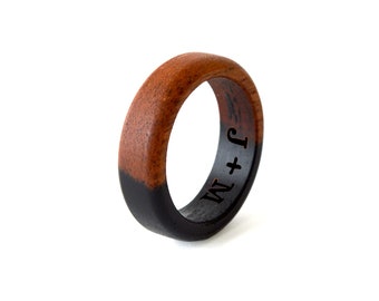 Ebony ring, Mens wood ring, Initial rings, Cool mens rings, Two tone ring, Simple promise ring, Wooden ring, Date ring, Wood wedding ring