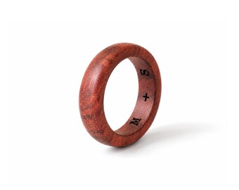 Red sandalwood ring, wood mens ring, wooden wedding band, wood ring, simple wedding band women, engraved wood ring
