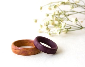 Wood wedding ring set his and her, promise rings for couples, wood ring with engraving