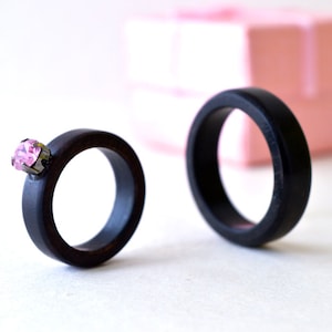 Ebony wood ring set, black wood ring, Promise rings for couples, wood ring, wedding ring set his and her