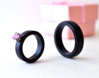 Ebony wood ring set, black wood ring, Promise rings for couples, wood ring, wedding ring set his and her