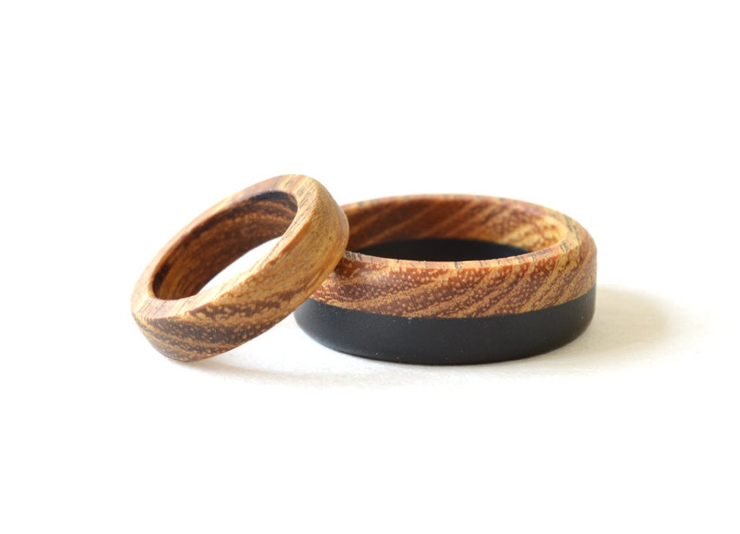 Wood Promise Rings Acacia and Ebony Wood Ring Set, Wood Promise Rings for Couples, Wooden ...
