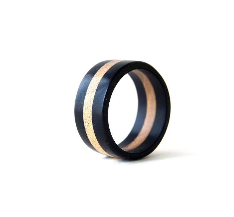 Rustic engagement ring, Wood ring men, Ebony ring, Engraved ring men, Two tone ring, Initial ring, Simple wedding band, Promise ring for him image 1