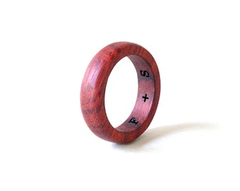 Red sandalwood ring, wood mens ring, wooden wedding band, wood ring, simple wedding band women, engraved wood ring