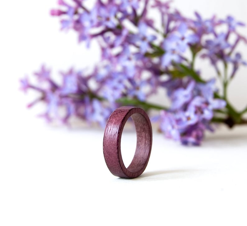 Purple heart wood ring wood ring Promise ring for her Etsy