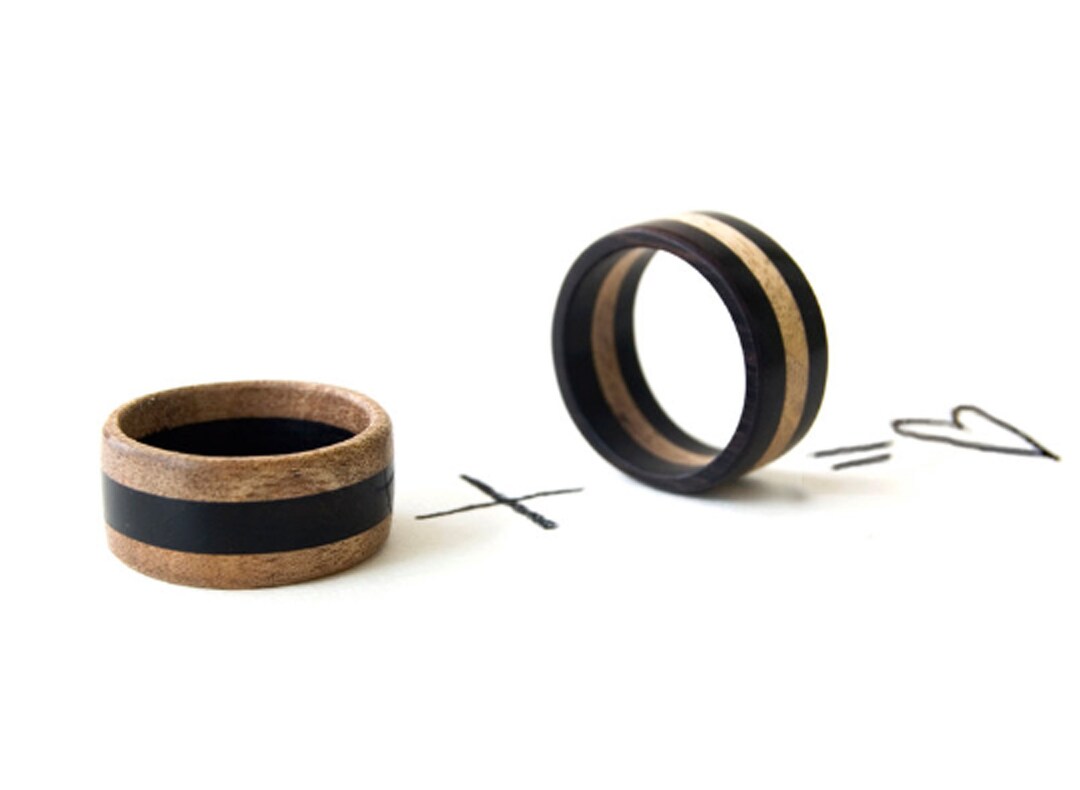 Wood Promise Rings Couple Matching Rings, Wood Promise Rings for Couples, Two Tone Wedding ...