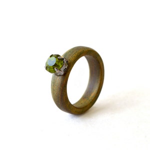 Green sandalwood ring, Swarovski gem, engagement ring, sandalwood, Swarovski ring image 1