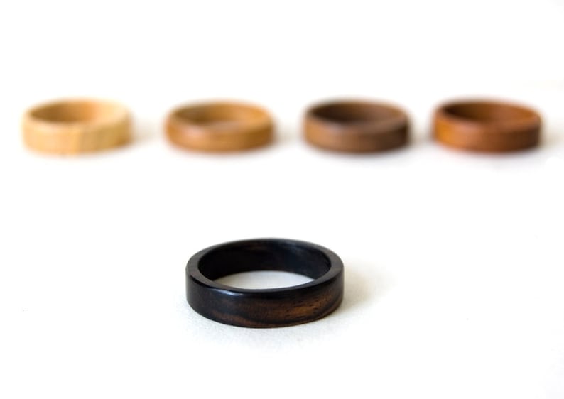 Ebony wood ring, Black wood ring, Wooden ring, Couples wedding bands, Ebony wood band, Engraved wedding ring, Black wedding band wood image 4