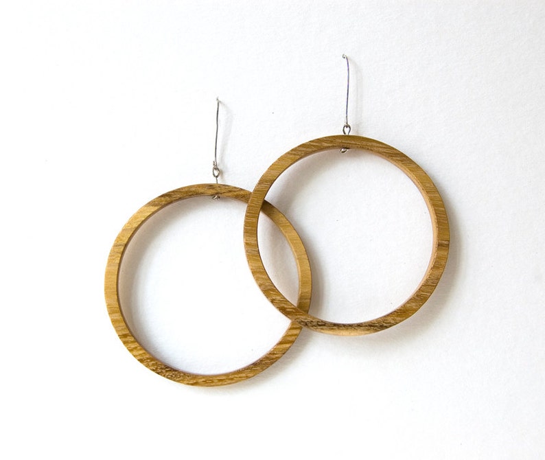 Wood earrings, wood hoop earrings, minimalist earrings image 1