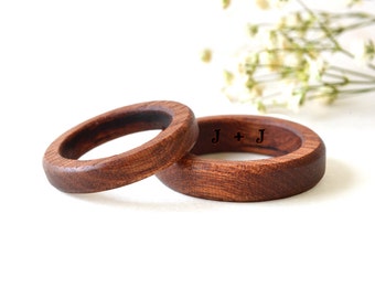 Mahogany wood rings, Wood ring engraved, Wood wedding ring set, His and Her ring set, Couples ring, wood ring, 5-year anniversary